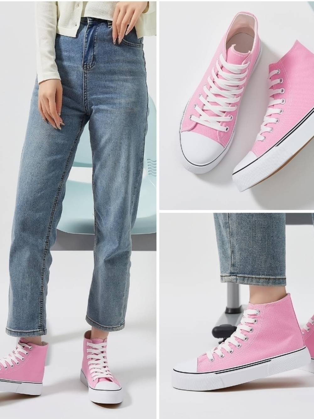 Pink High-Top Canvas Sneakers